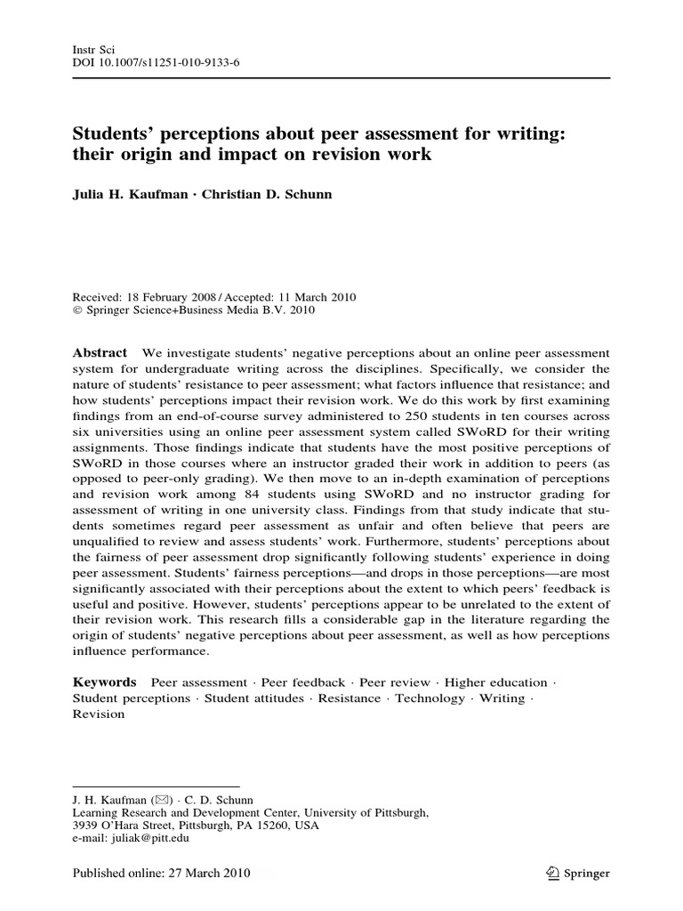 Student Perceptions of Peer Assessment | PDF | Survey Methodology ...