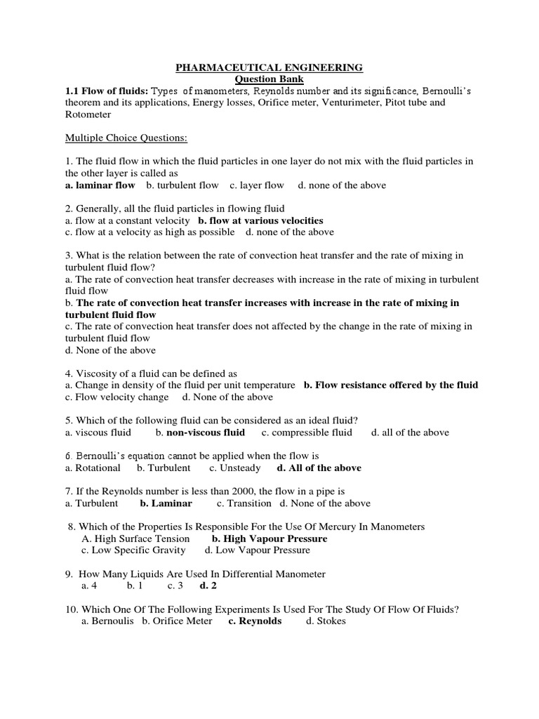 Pharmaceutical Engineering MCQ PDF
