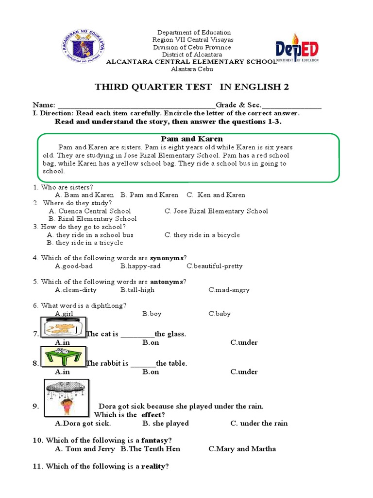 Third Quarter Test in English 2: Read and Understand The Story, Then ...