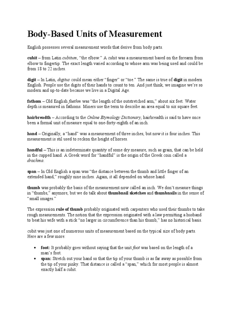 Body-Based Units of Measurement | PDF | Hand | Foot (Unit)