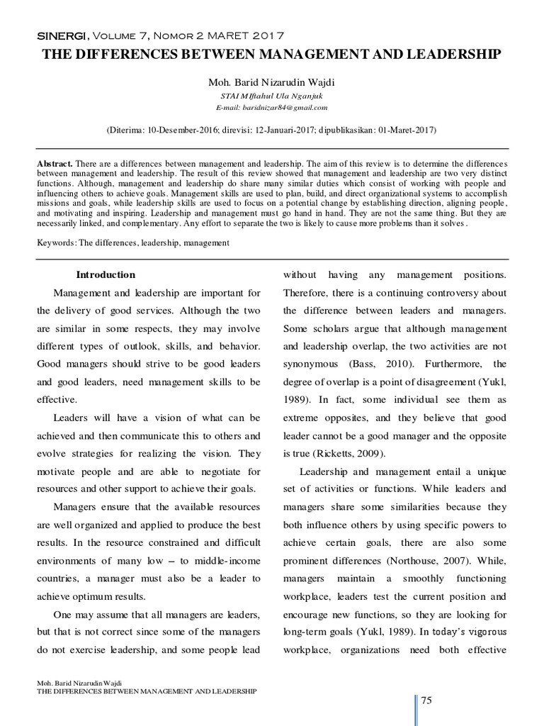 The differences between management and leadership pdf goal leadership