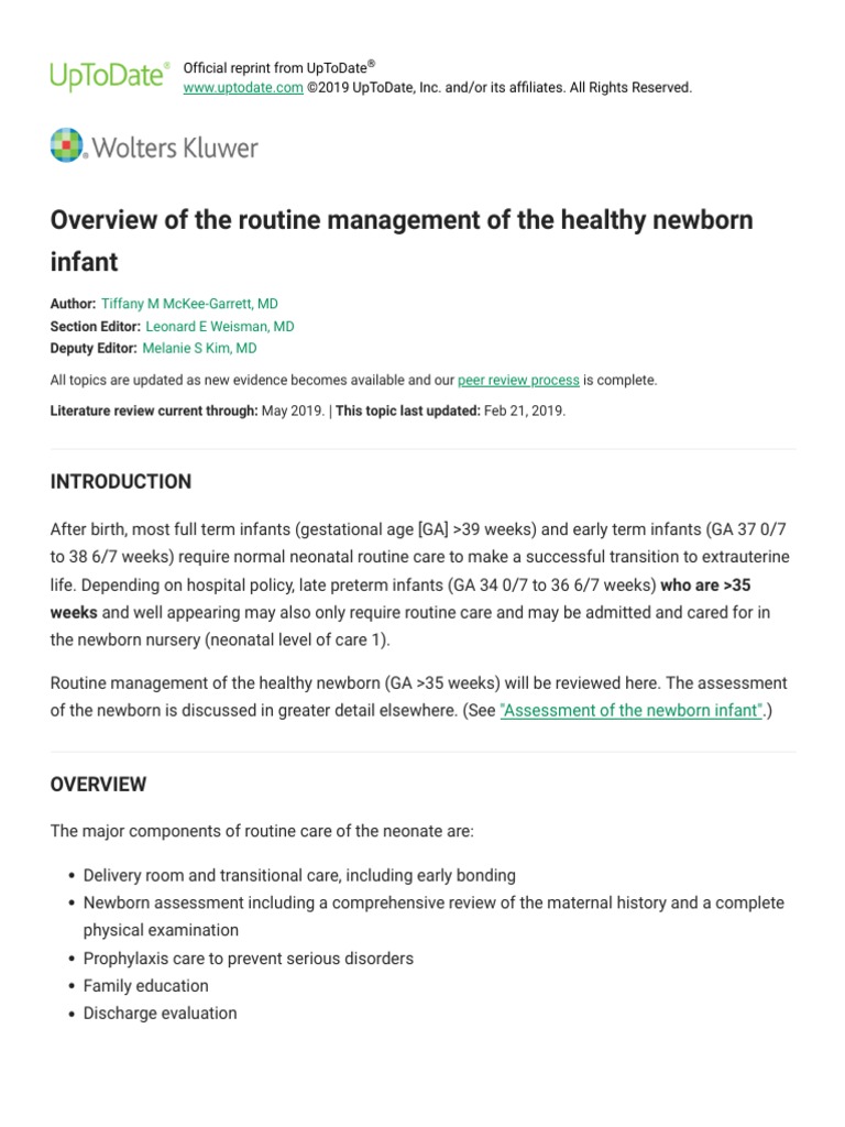 Overview of The Routine Management of The Healthy Newborn Infant ...