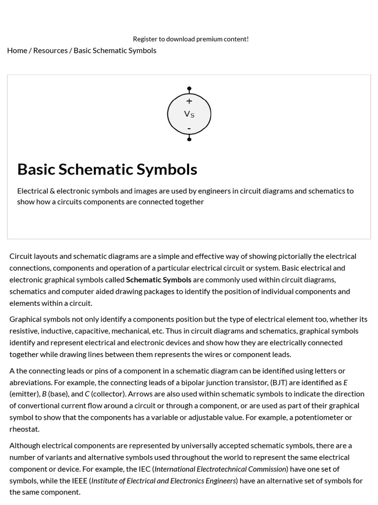 Basic Schematic Symbols: Register To Download Premium Content! | PDF ...