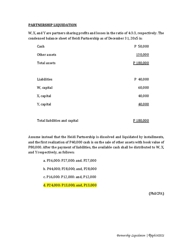 Partnership Liquidation - Question#2 | PDF