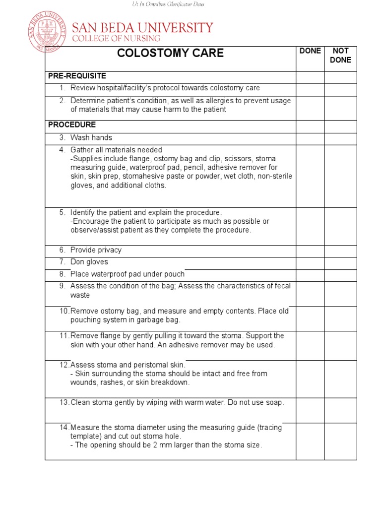 Colostomy Care Checklist PDF