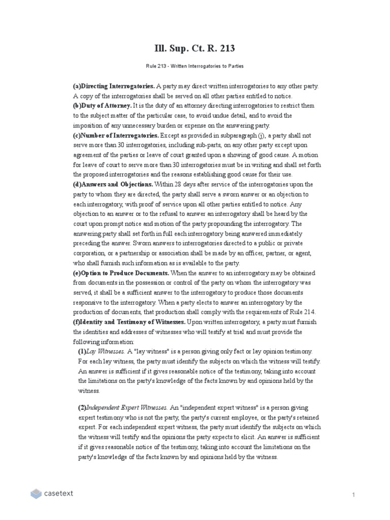Illinois Supreme Court Rule 213 Overview | PDF | Discovery (Law) | Witness