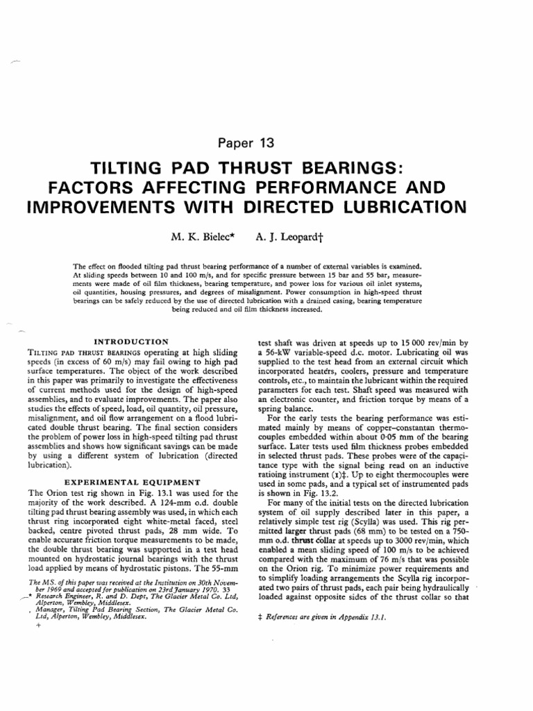 Tilting Pad Thrust Bearings Performance Directed Lubrication | PDF ...