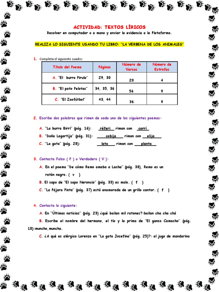 Actividad Textos Líricos | PDF