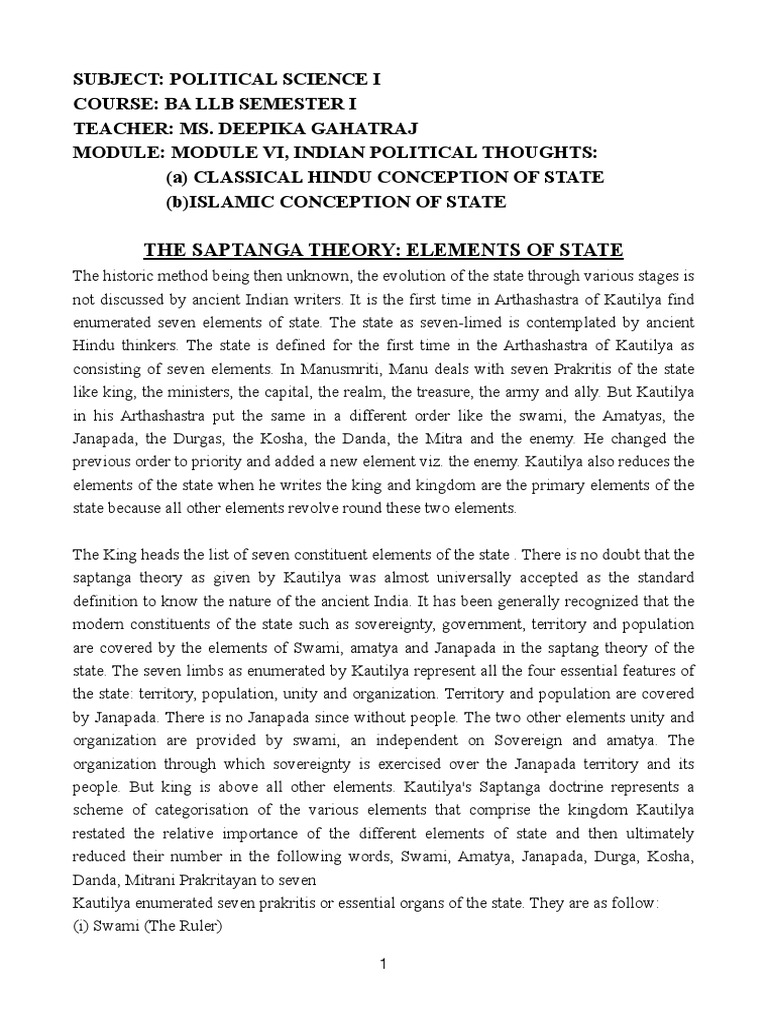 The Saptanga Theory Elements of State PDF Science Science And