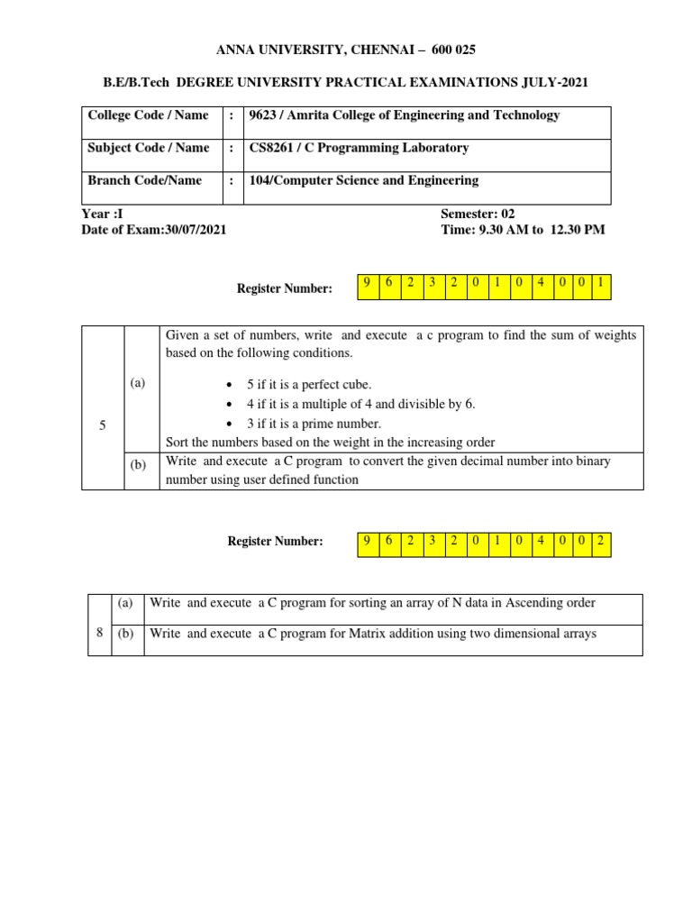 C Programming Laboratory Examination: A Collection of Programming ...