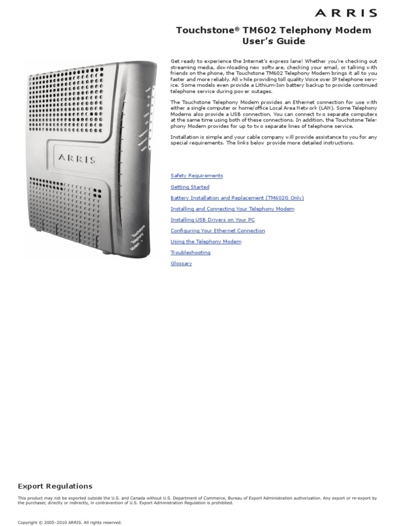 Arris tm602 Userguide | PDF | Modem | Usb