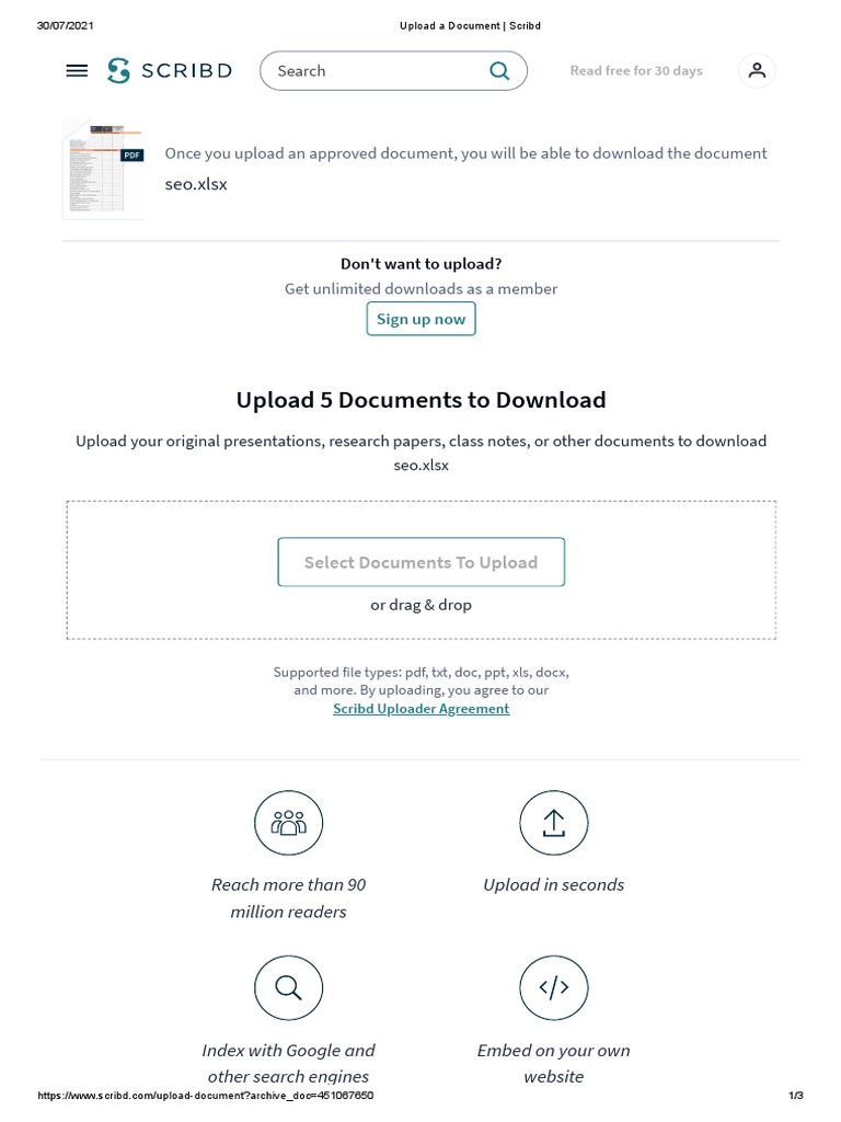 Upload 5 Documents To Download: Seo | PDF | Scribd | Search Engine ...