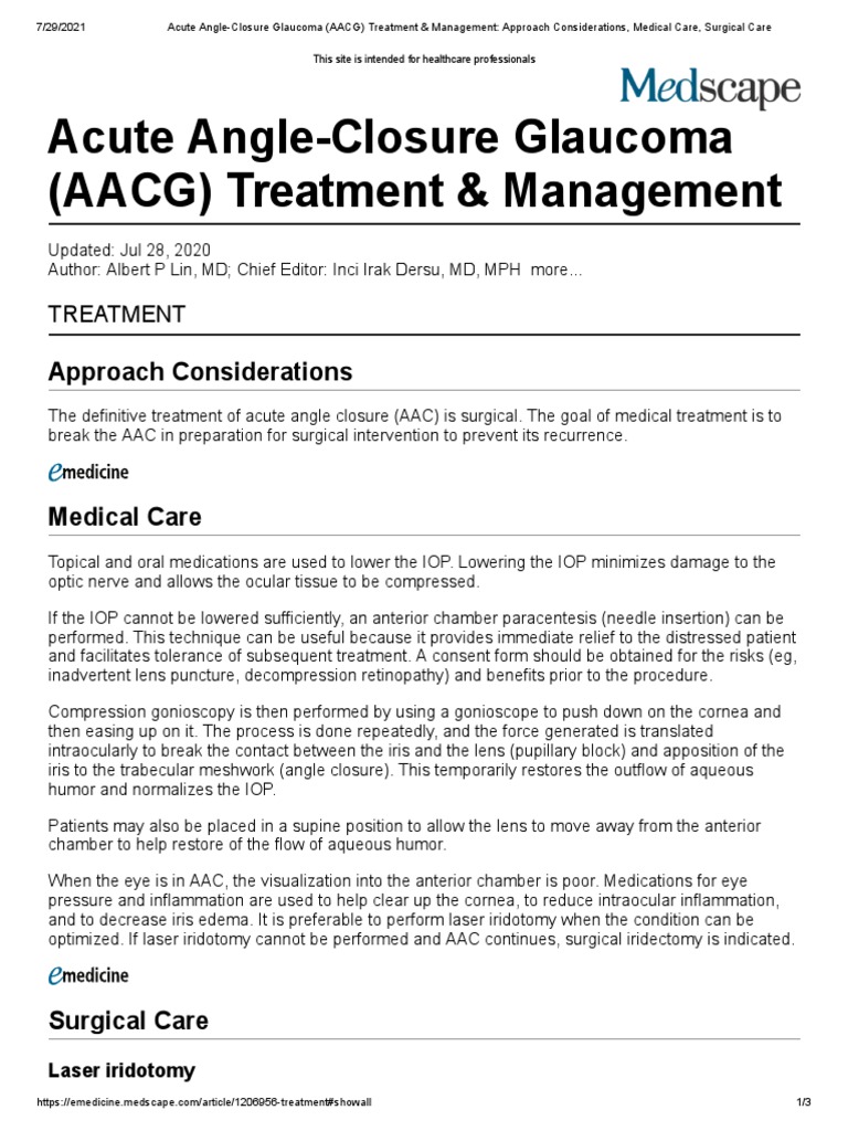 Acute AngleClosure (AACG) Treatment & Management Approach