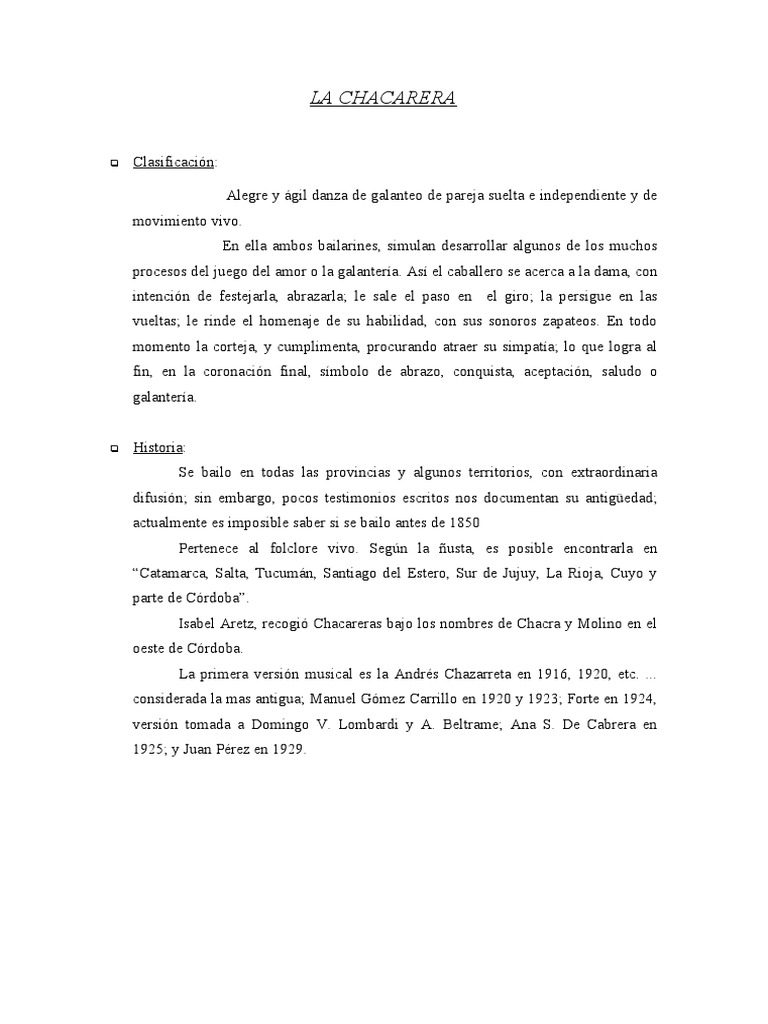 Historia y Coreografía de la Chacarera | PDF | Musica Latinoamericana ...