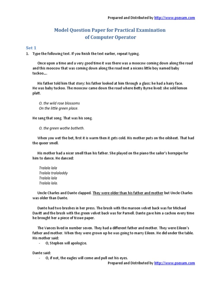 Computer Operator Practical Examination Model Question Paper Matemáticas