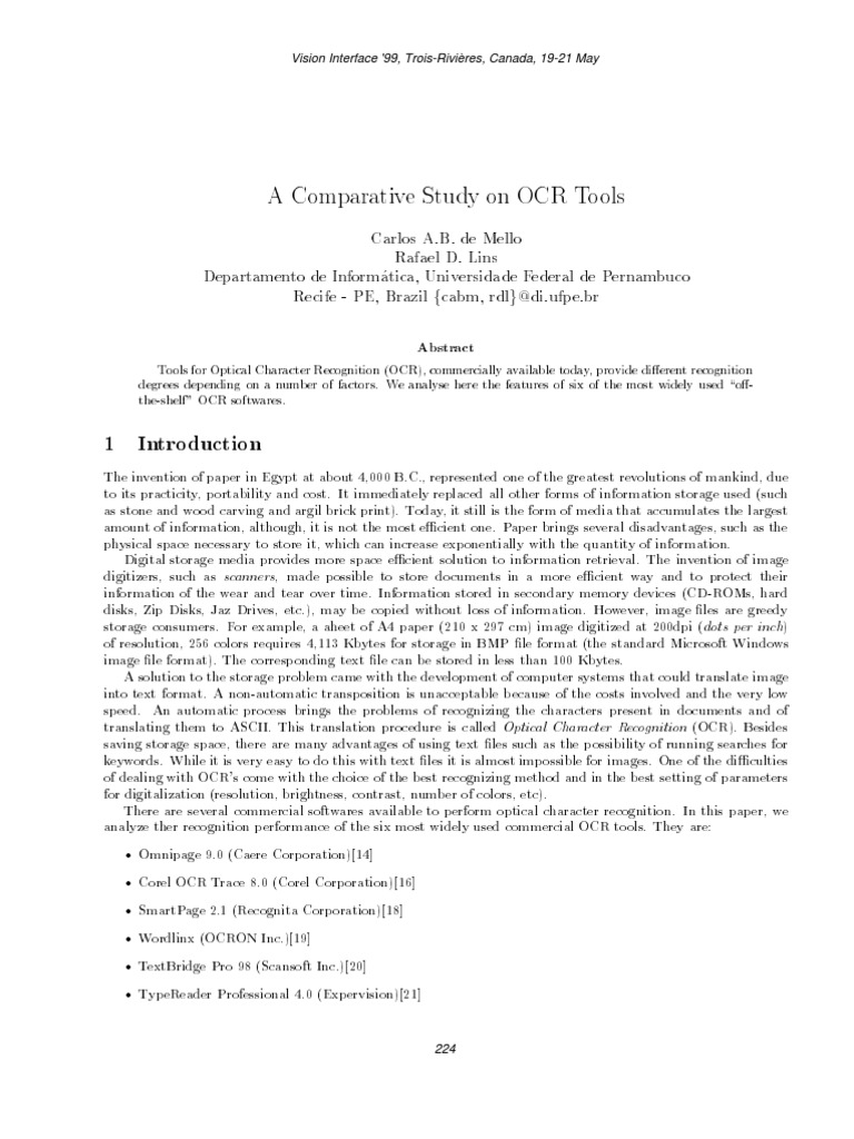 A Comparative Study On OCR Tools | PDF | Image Scanner | Optical ...