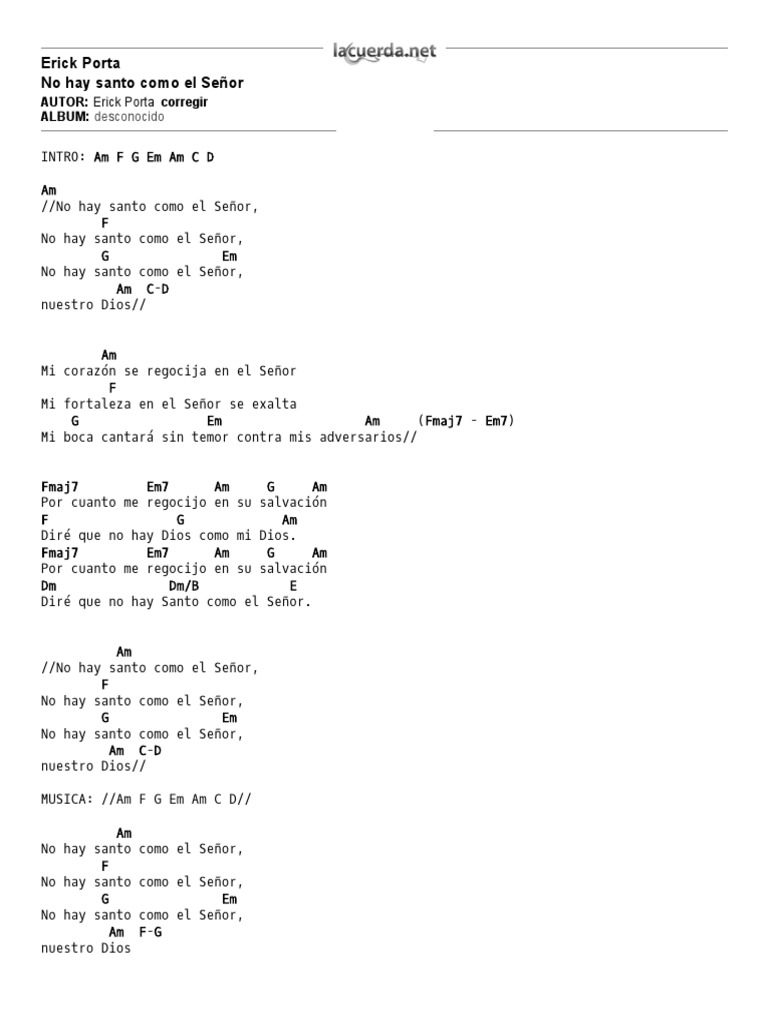 Erick Porta, No Hay Santo Como El Señor - Letra y Acordes | PDF