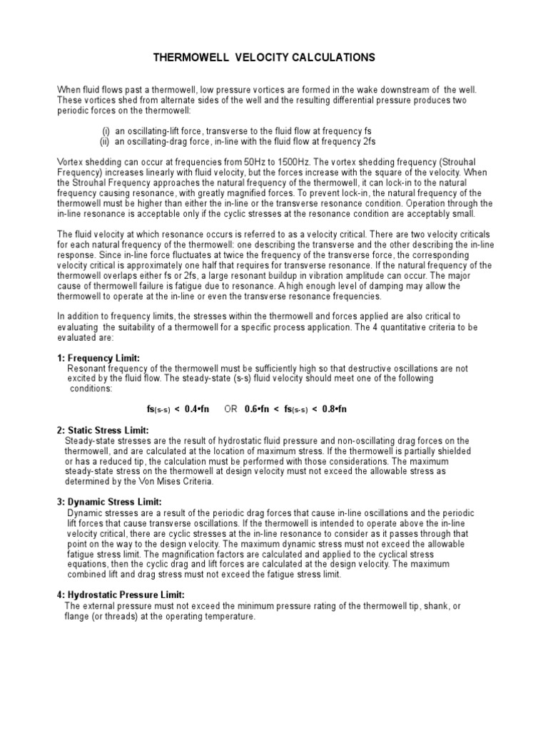 Thermowell Velocity Calculations 1 Frequency Limit PDF