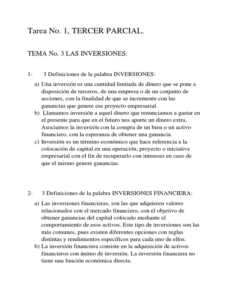 Definiciones y Tipos de Inversiones | PDF