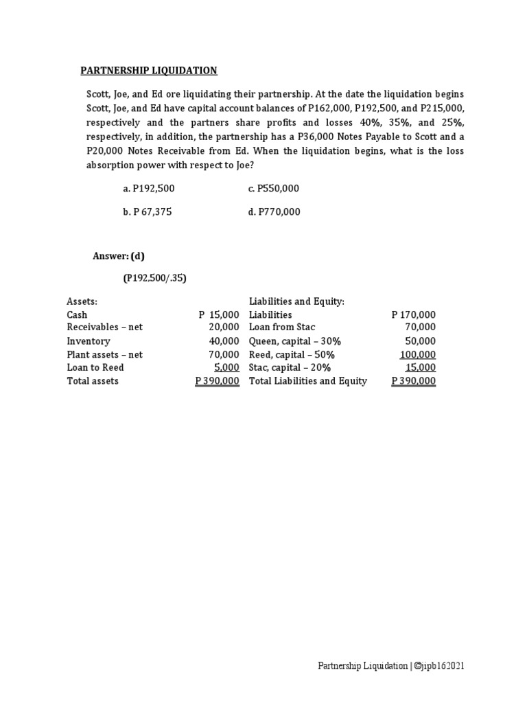 Partnership Liquidation Analysis | PDF | Business | Law