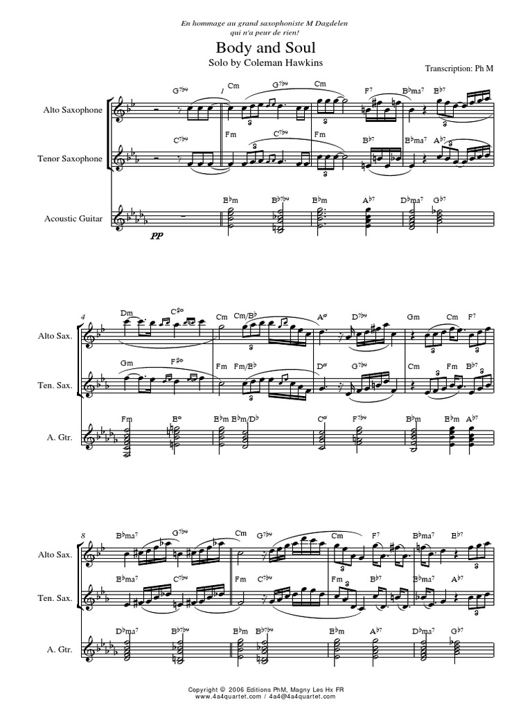 Body and Soul (Sax e Guitarra) PDF Reed Aerophones Music Industry