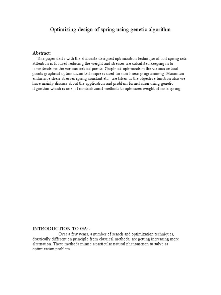 Optimizing Design of Spring Using Genetic Algorithm Full Report | PDF