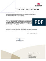 Certificado trabajo operario construcción