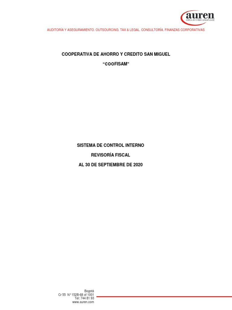 Informe de Auditoría Control Interno COOFISAM | PDF | Auditoría | Economias