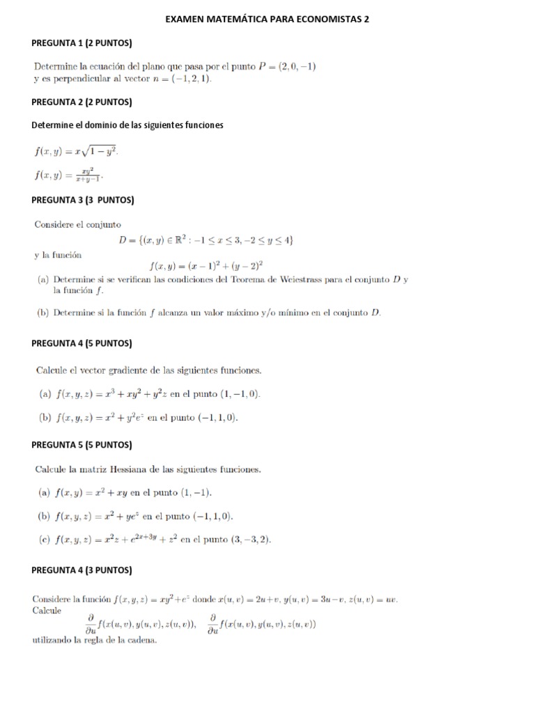 Examen Matemática para Economistas 2 | PDF