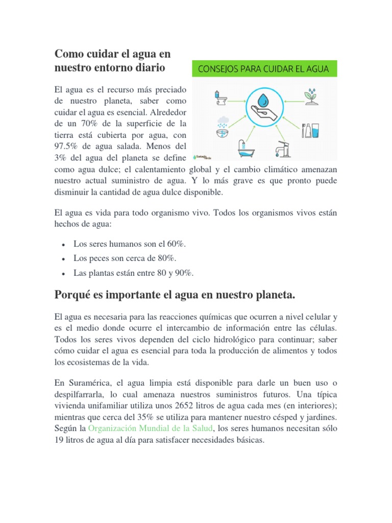 Como Cuidar El Agua en Nuestro Entorno Diario | PDF | Ciencia y ...