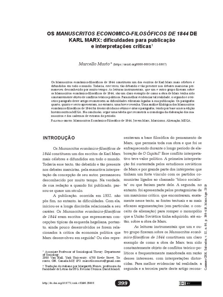 OS MANUSCRITOS ECONOMICO-FILOSÓFICOS DE 1844 DE Marx | PDF | Karl Marx ...