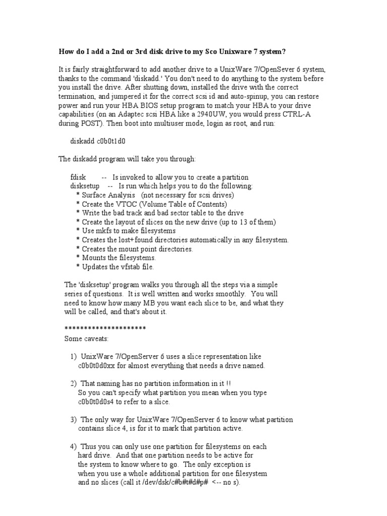 Adding New Drives To Unixware 7 System | PDF | Booting | File System