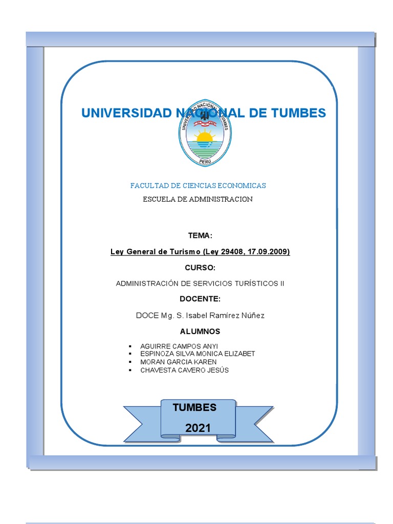 Análisis De La Ley General De Turismo Ley 29408 17 09 2009 Pdf