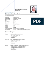Berbal Sheila Mae Benolirao: Position Desired: Any Vacant Position Personal Information