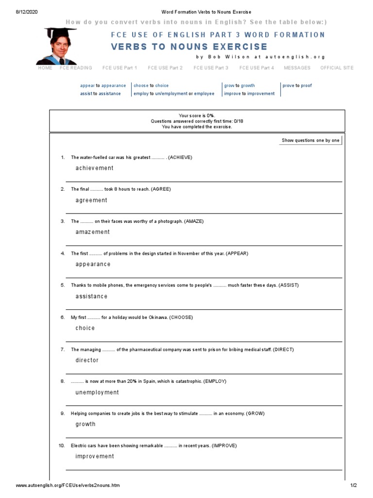 Word Formation Verbs To Nouns Exercise | PDF | Nature
