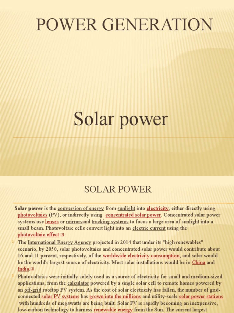 Solar Power Generation Technologies | PDF | Solar Power | Photovoltaics