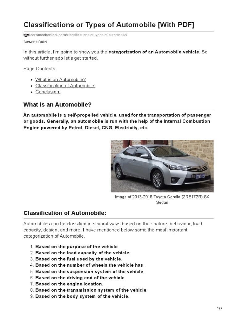Classifications or Types of Automobile With PDF | PDF | Transmission ...