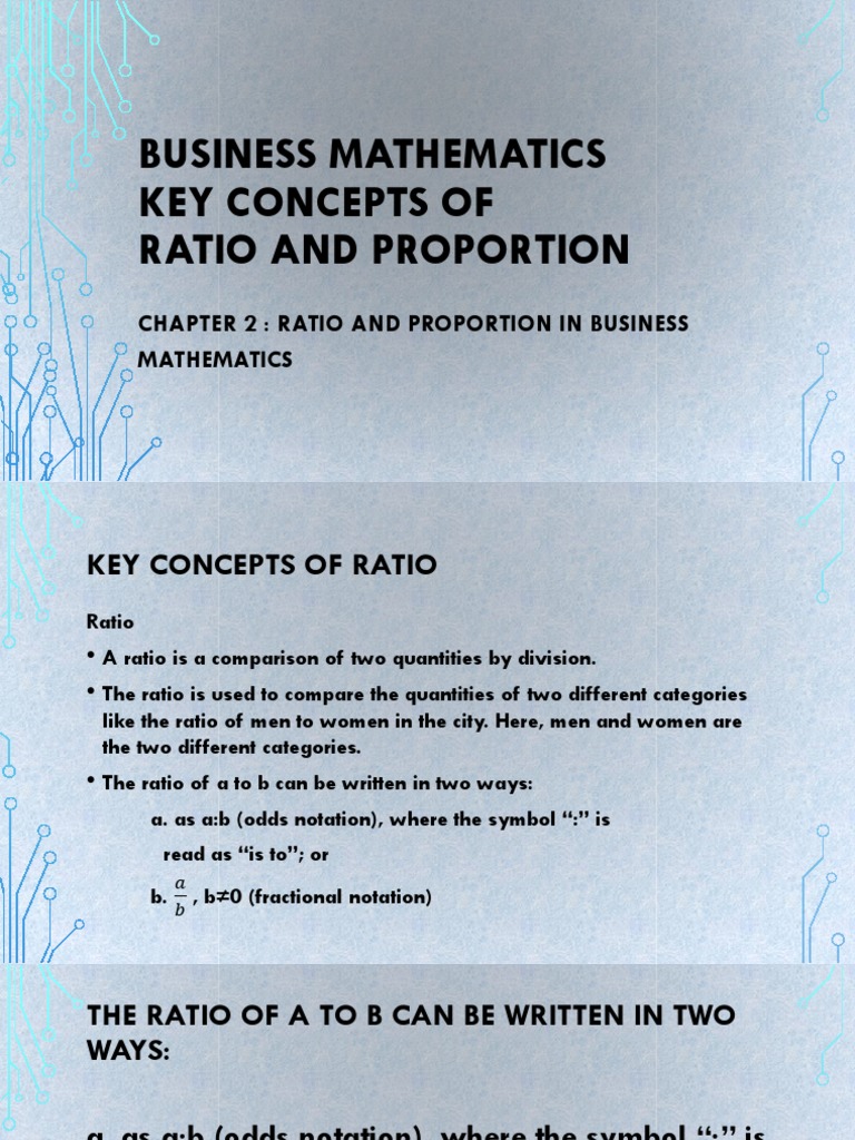 Business Mathematics Chapter 2 Ratio and Proportion Lesson in 1st ...