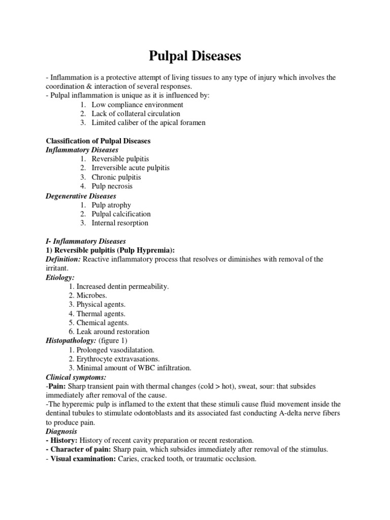 Classification of Pulpal Diseases | PDF | Inflammation | Diseases And ...