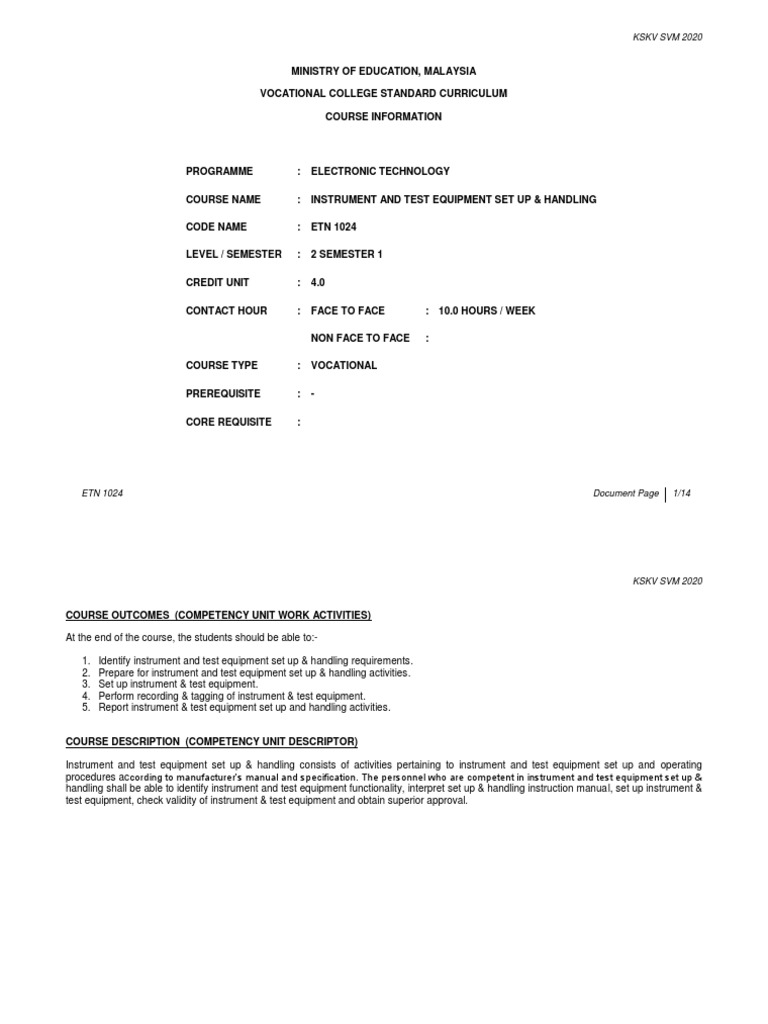 Instrument Handling Course ETN 1024 | PDF | Educational Assessment | Safety