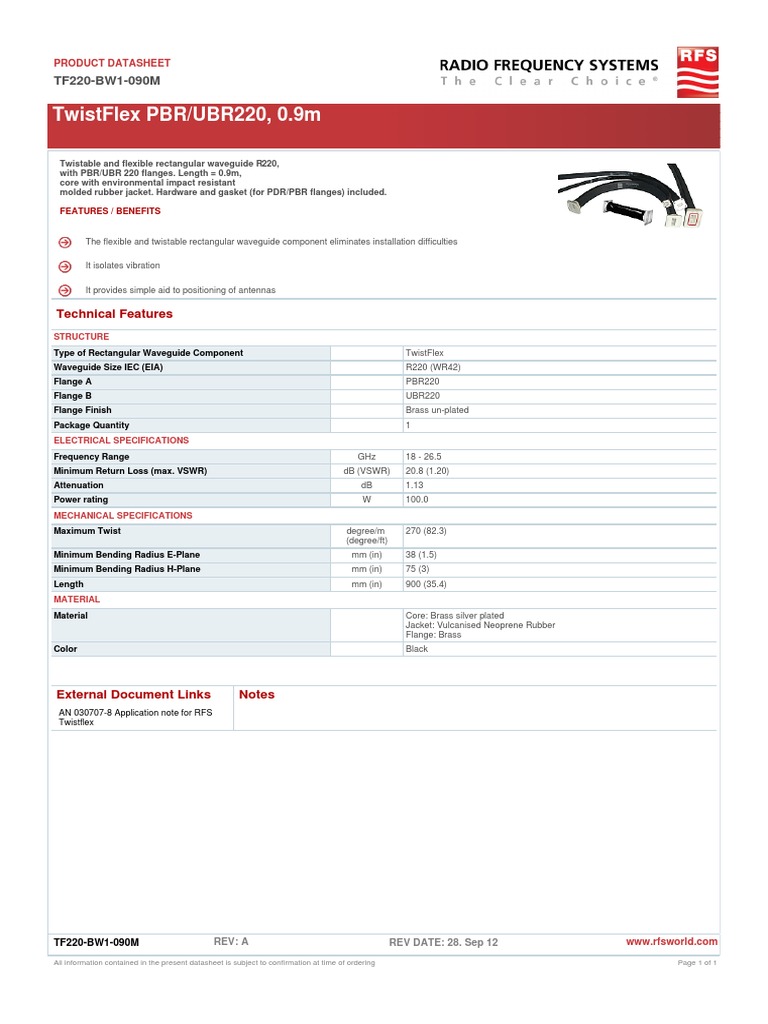 TwistFlex R220 Waveguide Datasheet | PDF | Electrical Engineering ...
