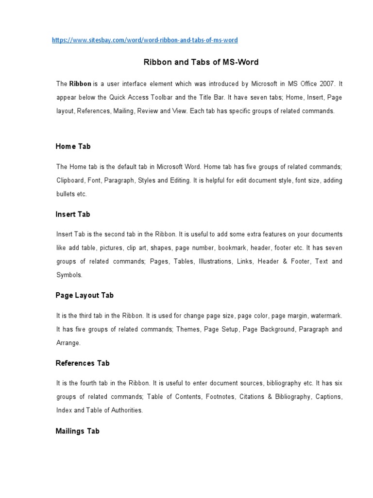 Ribbon and Tabs of MS-Word: Home Tab | PDF
