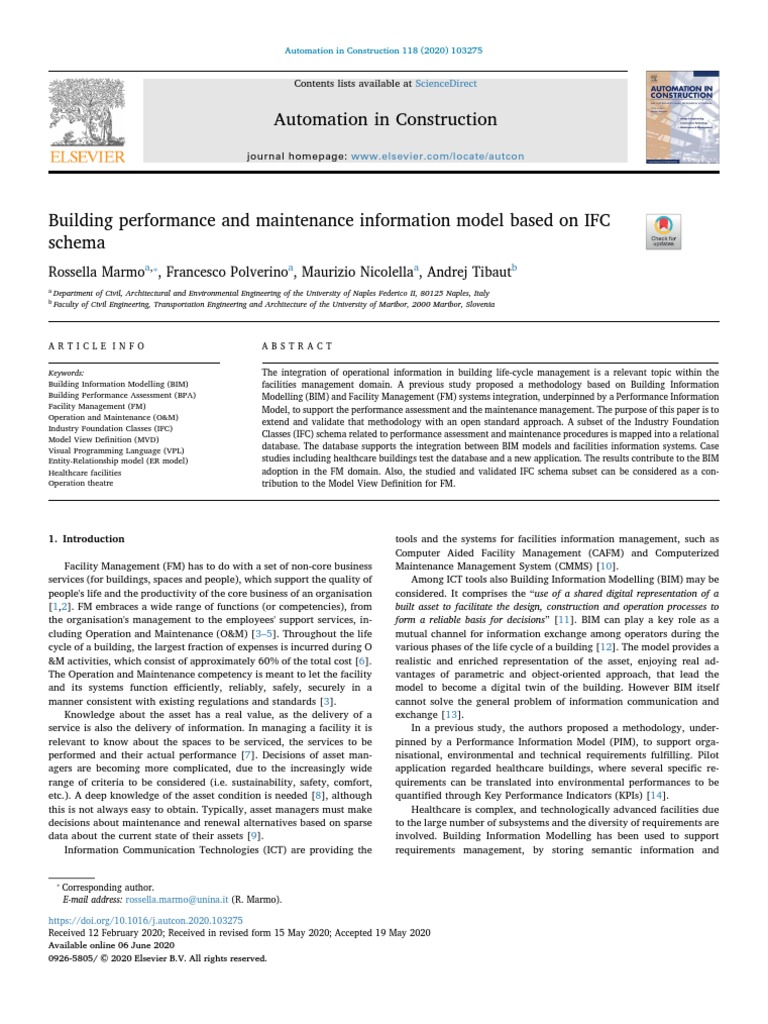 Building Performance and Maintenance Information Model Based On IFC ...