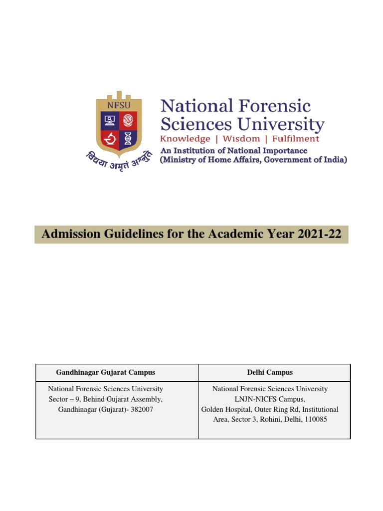NFSU Admission Guidelines 2021-22 | PDF | University And College ...