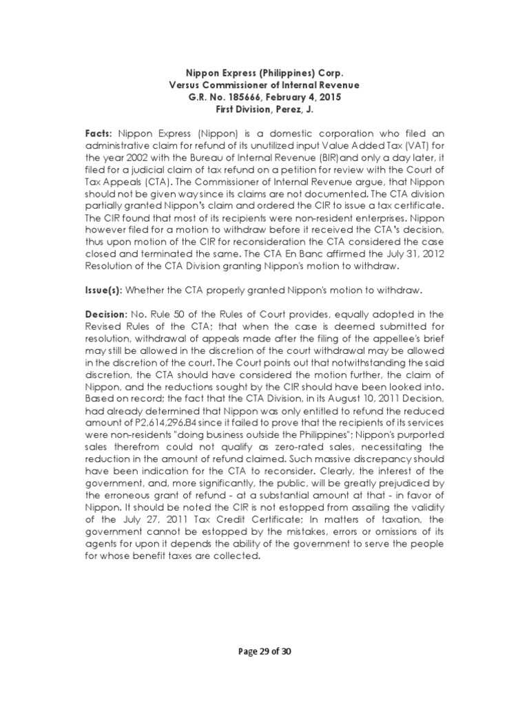 Nippon Express vs. CIR 185666 PDF Taxes Value Added Tax