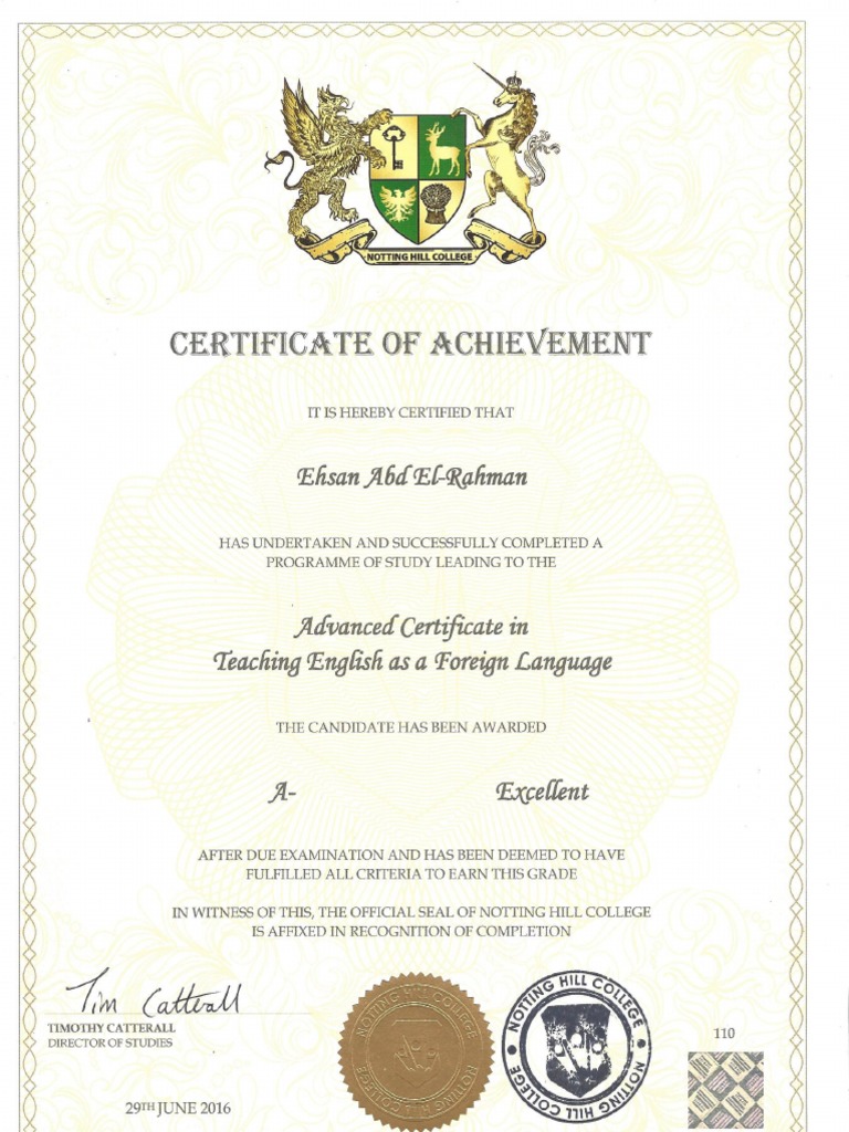 TEFL Certificate of Achievement Sample | PDF