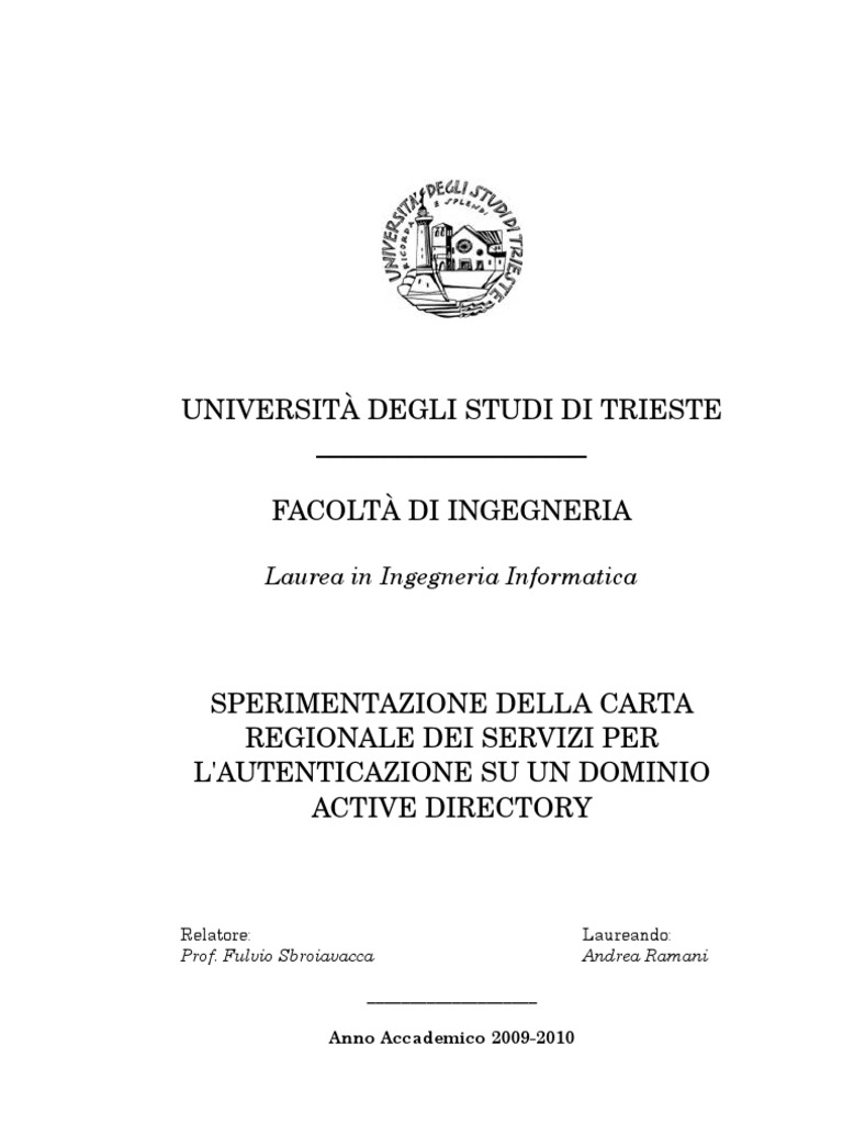 Sperimentazione Della Carta Regionale Dei Servizi Per L