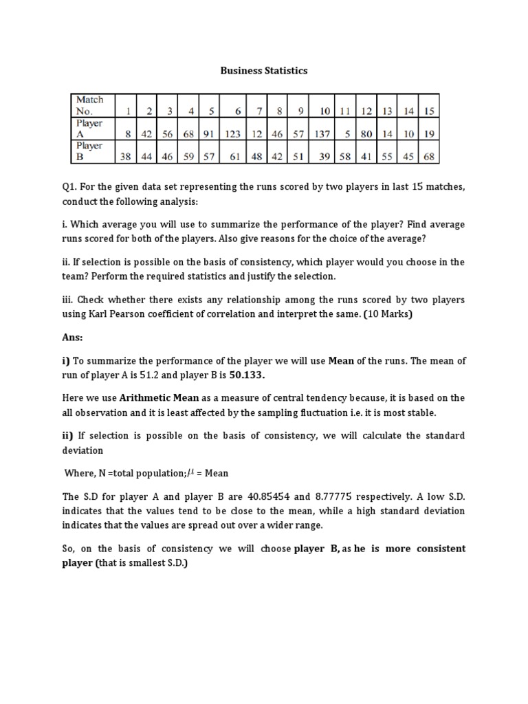 Business Statistics Analysis and Insights | PDF | Coefficient Of ...
