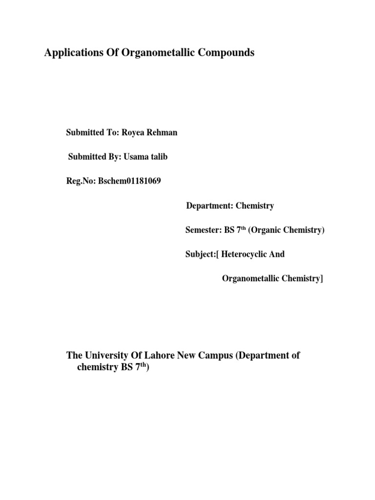 Applications of Organometallic Compounds PDF Organometallic