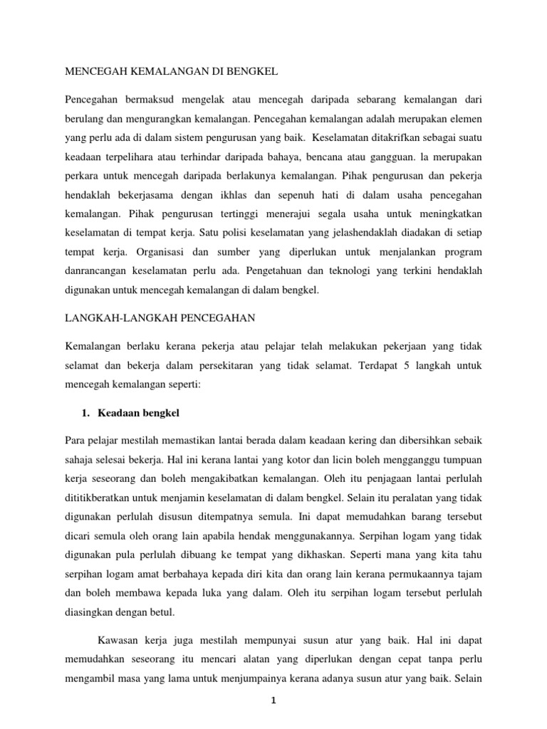 Cara Mengelakkan Kemalangan Di Bengkel Pdf
